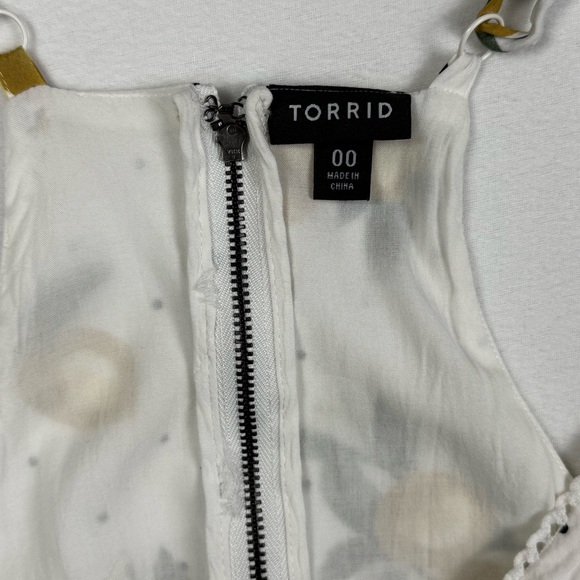 Torrid 00 Lemon Print Babydoll Tank Top Polka Dot Zip Back Cami Size 10-12 - Picture 4 of 8